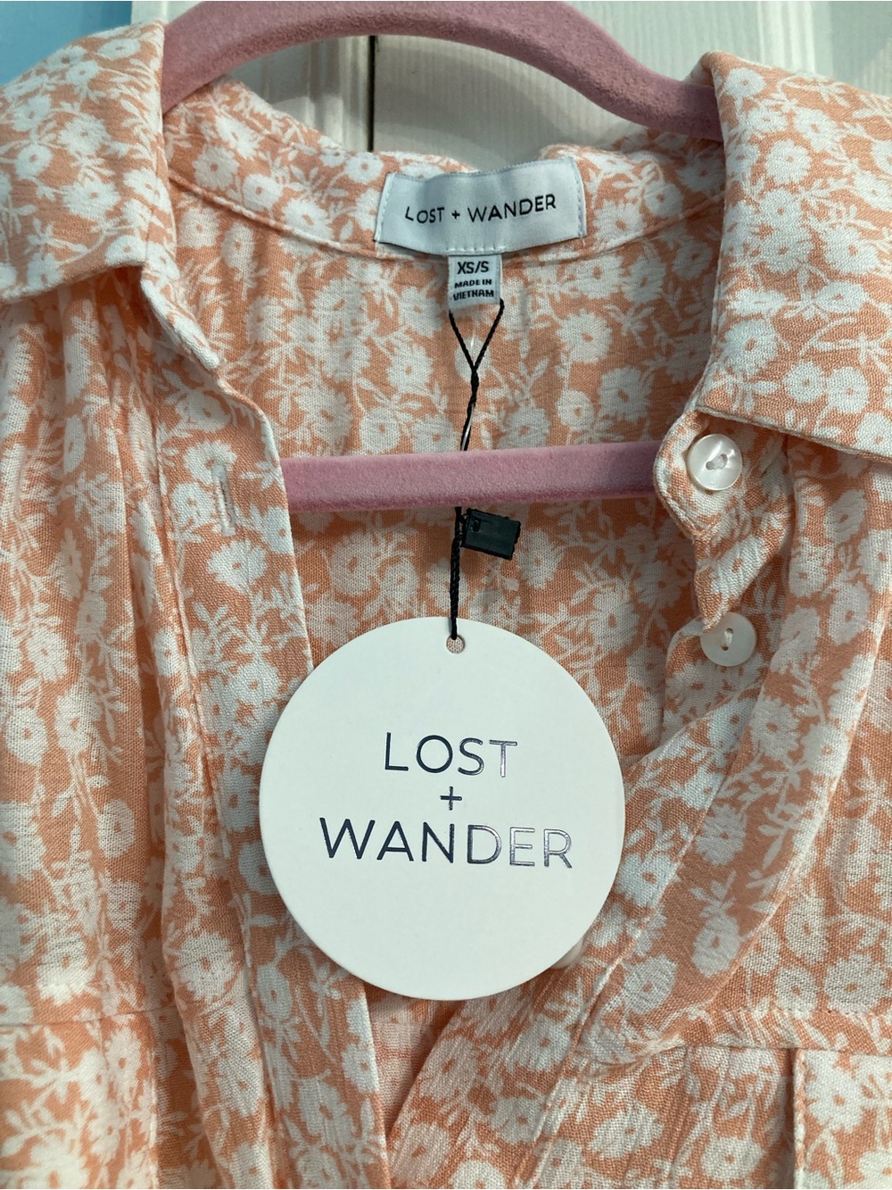 Lost + Wander Peach Floral Button-Front Shirt